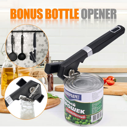 Side Cut Can Opener Smooth Edge, Safety Can Opener with Durable Sharp Blade, Big & Soft Turn Knob & Comfortable Non-Slip Handle, Black