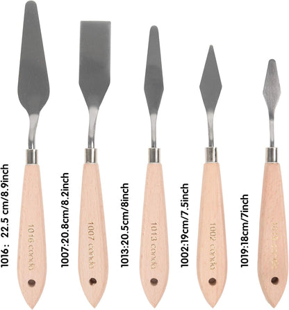 CONDA Palette Knife Painting Stainless Steel Spatula Palette Knife Oil Paint Metal Knives Wood Handle (Red 5 Piece)
