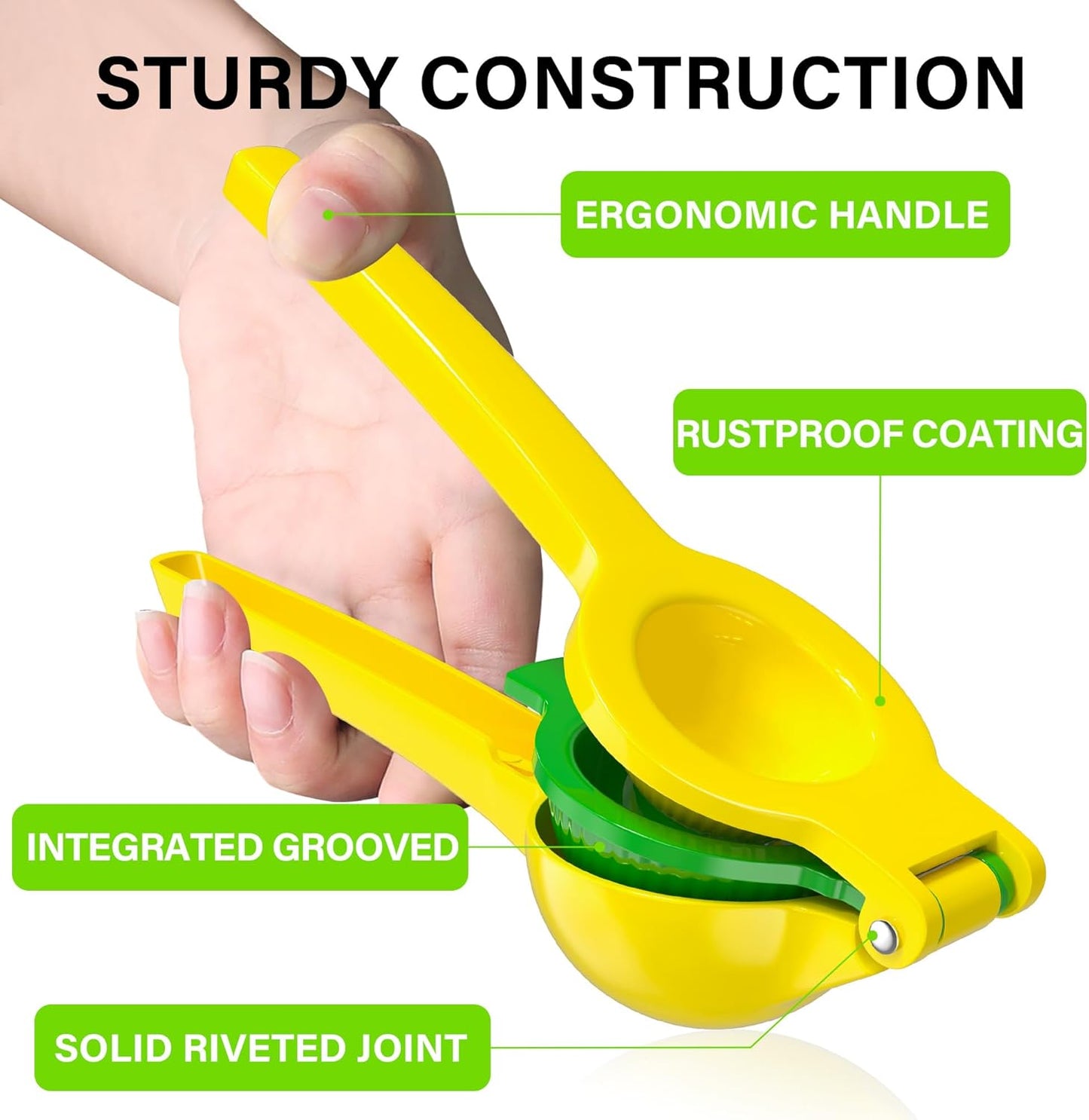 Vakoo 2-in-1 Lemon Squeezer - Heavy-Duty, Rust-Resistant Manual Juicer for Lemon, Lime & Citrus, Easy to Use & Clean, Kitchen Essential - Yellow & Green