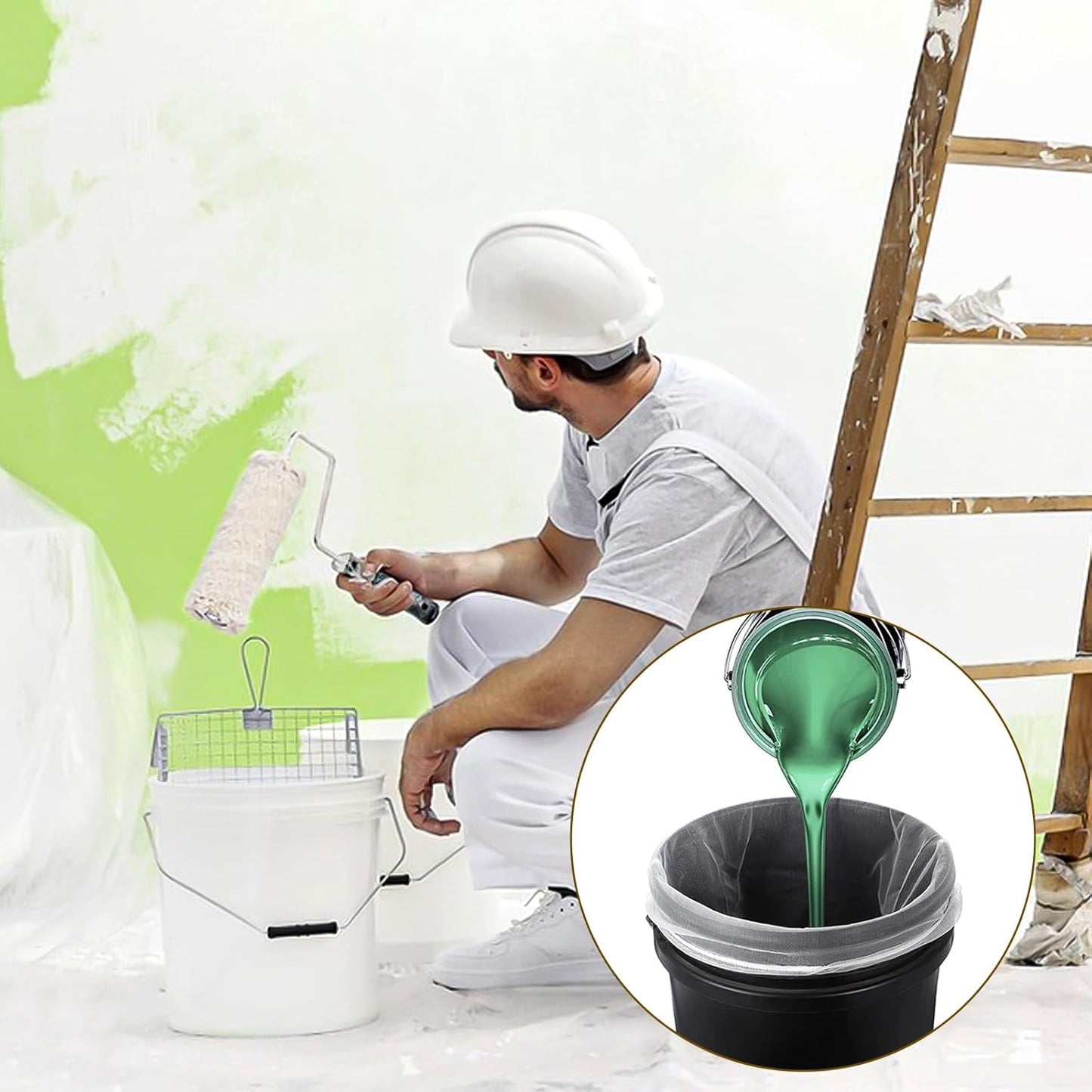 Paint Strainer Bags 1 Gallon Paint Filter Bag White Fine Mesh Disposable Bag Bucket Strainer with Elastic Drawstring Top Opening for Paint Gardening, 5 Pack