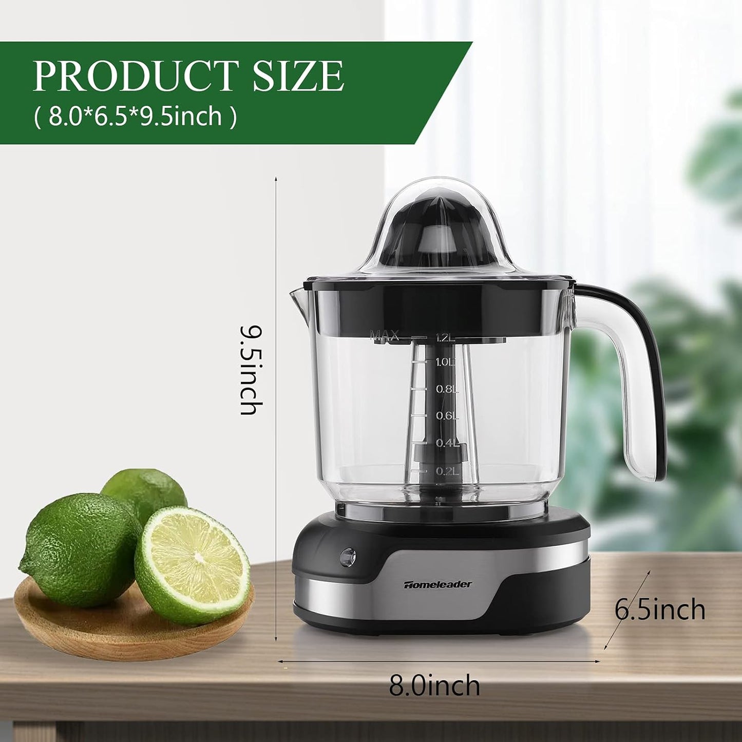 Homeleader Upgraded Orange Juicer, Stainless Steel Citrus Press for Effortless Orange & Lemon Juice, Portable & Easy Clean, Essential for Healthy Juicing, Black,1.2L
