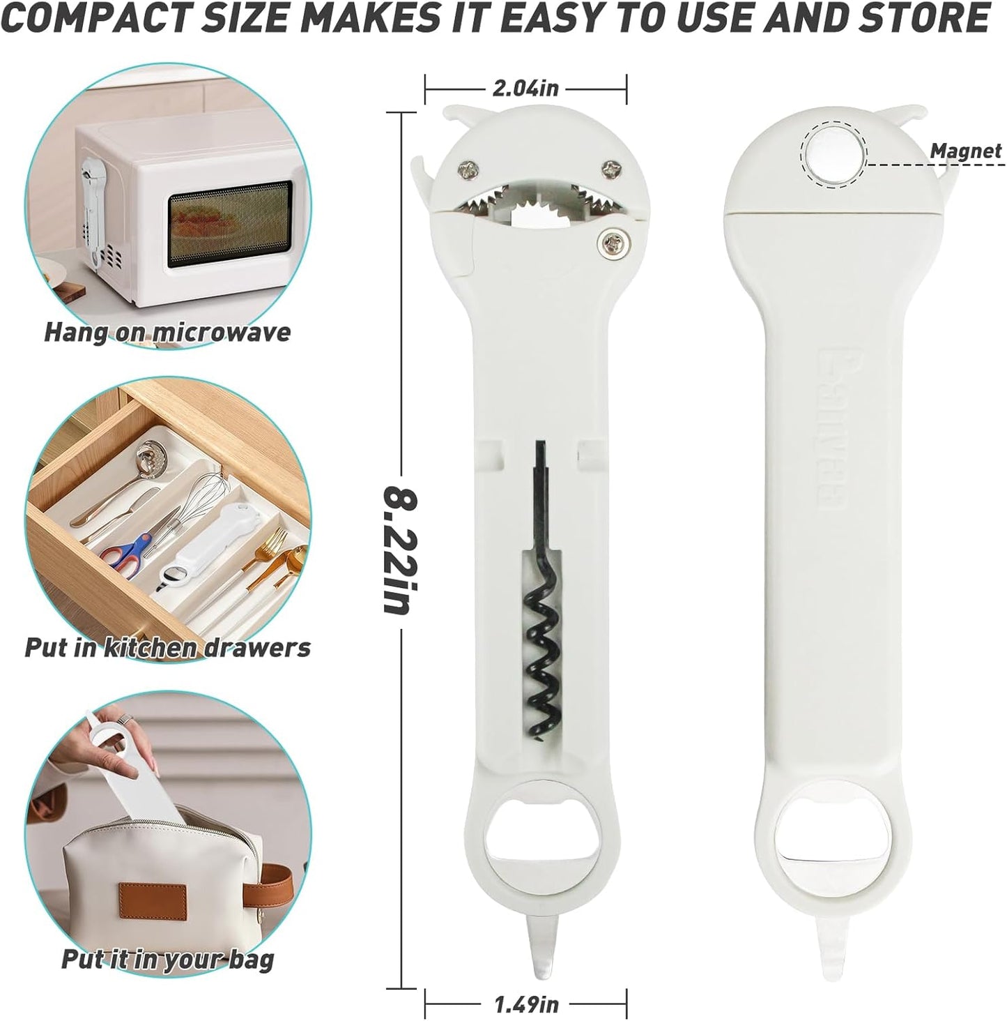 7 in 1 Jar Opener Bottle Opener and Wine Opener for Seniors with Arthritis, Weak Hands, Multi Retractable Magnetic Can Opener, Original Kitchen Lid Opener Tool (Black)