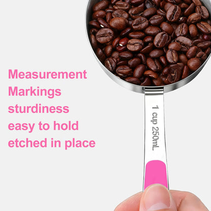 Bopei Measuring Cups and Spoons Set Stainless Steel 10 Piece for Cooking and Baking (5 Cups + 5 Spoons, Colorful Handles)