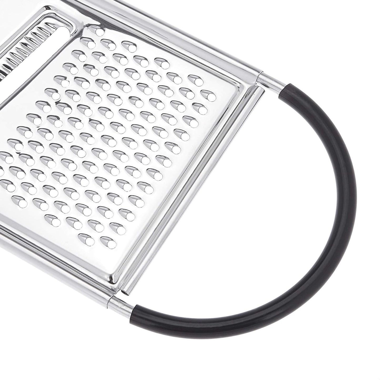 Amazon Basics Cheese Grater with Handle, Stainless Steel Zester, Easy to Clean, Dishwasher Safe, Rectangular, Non-Slip, Multifunction Tool for Kitchen Prep, Vegetables, Black