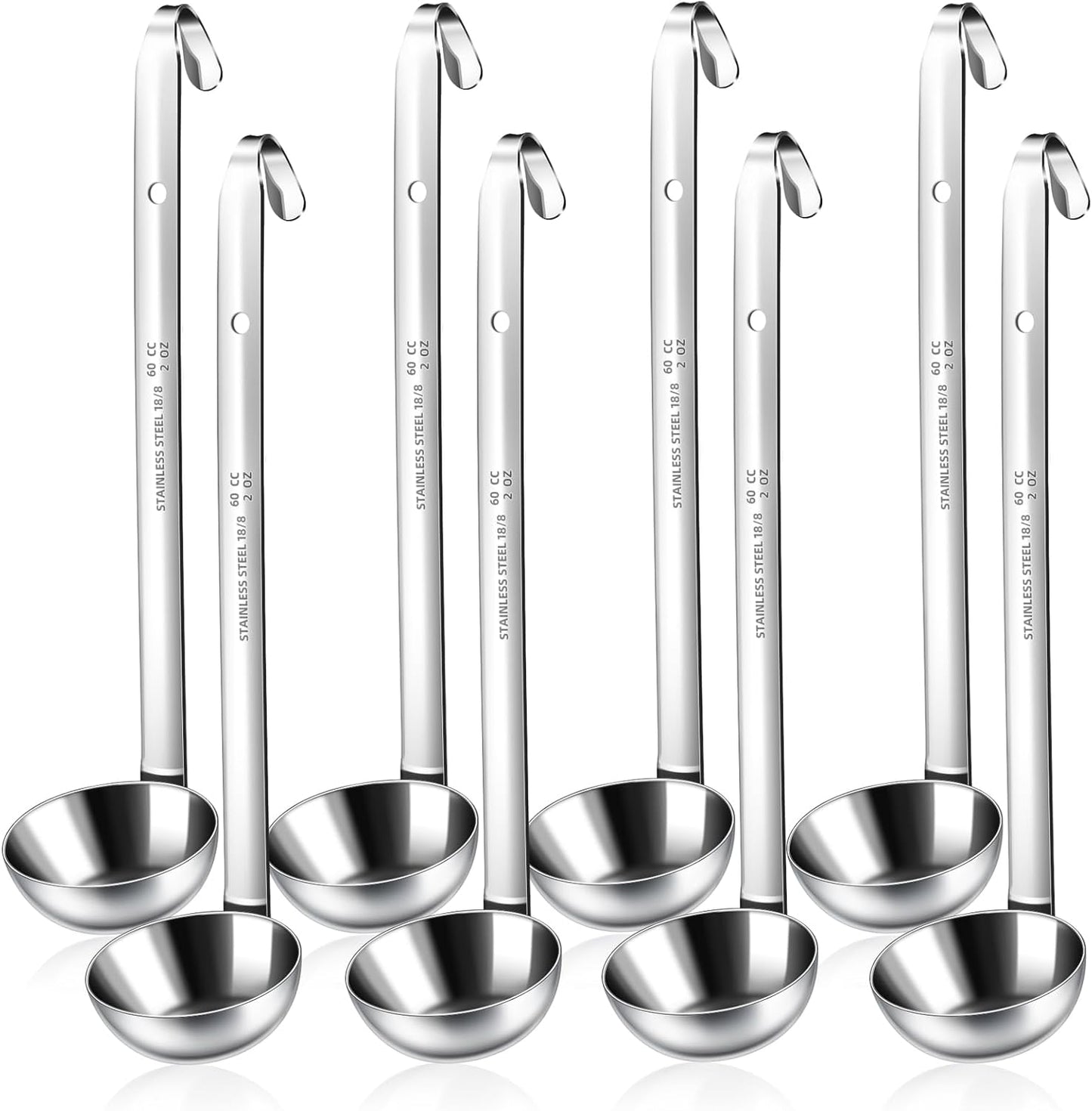 8pcs Stainless Steel Ladle 2 Oz Soup Ladle 10" long Spoon Heavy-Duty Metal Spoon Sets big spoons for cooking Serving Soups, Gravy, Portioning, Stirring