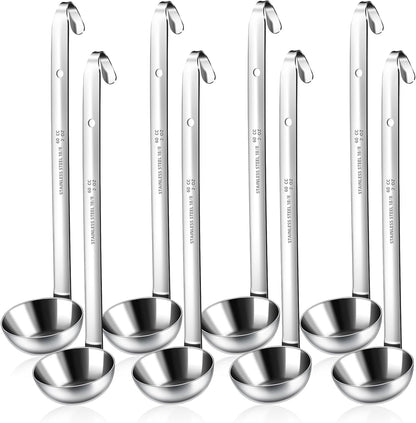 8pcs Stainless Steel Ladle 2 Oz Soup Ladle 10" long Spoon Heavy-Duty Metal Spoon Sets big spoons for cooking Serving Soups, Gravy, Portioning, Stirring