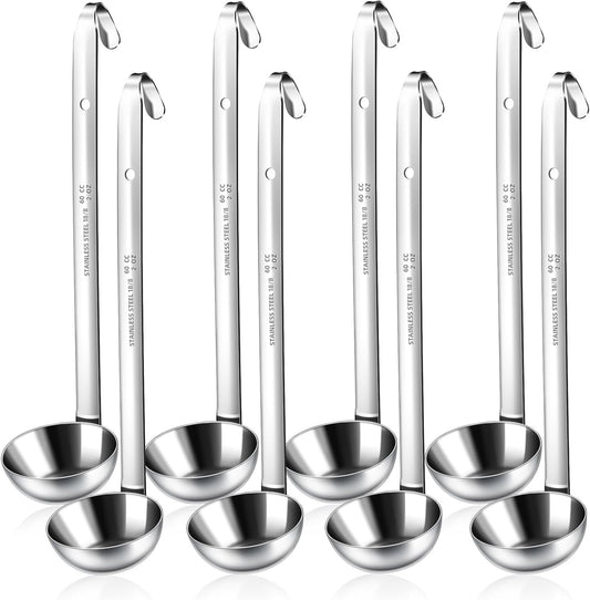 8pcs Stainless Steel Ladle 2 Oz Soup Ladle 10" long Spoon Heavy-Duty Metal Spoon Sets big spoons for cooking Serving Soups, Gravy, Portioning, Stirring