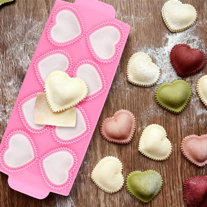Ravioli Maker Press Ravioli Press Mold Set Heart Ravioli-Stamp Maker Cutter with Wood Rolling Pin, 2.6" Empanada Maker-Press Kit and Ravioli-Wheel, Ravioli-Stamp Making Tools