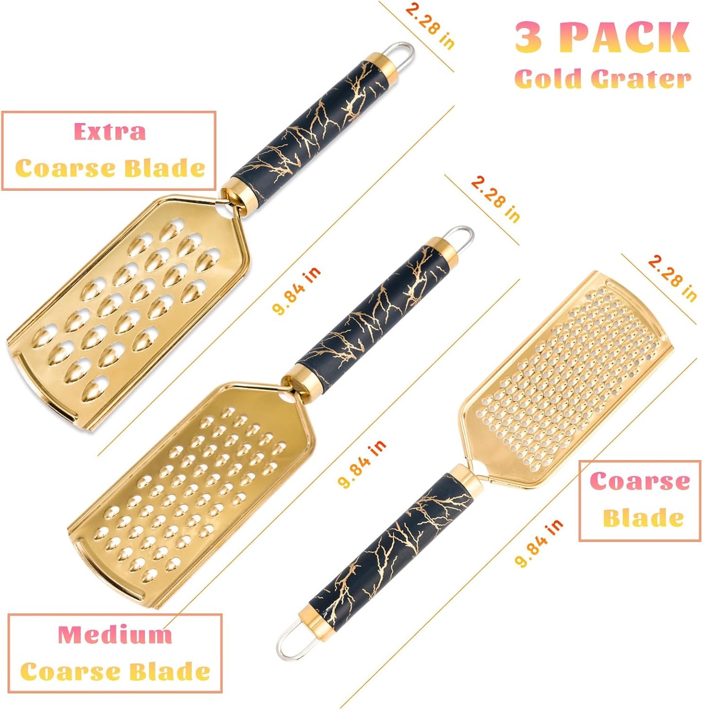 Professional Cheese Grater, Gold Stainless Steel Cheese Grater Handheld, Grater Hand Crank, Practical Kitchen Gadgets, Graters for Cheese, Chocolate, Spices (Medium Coarse)