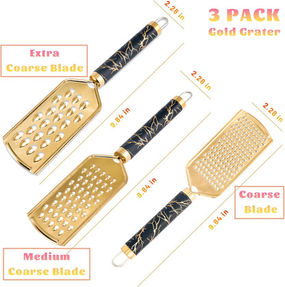 Professional Cheese Grater, Gold Stainless Steel Cheese Grater Handheld, Grater Hand Crank, Practical Kitchen Gadgets, Graters for Cheese, Chocolate, Spices (Medium Coarse)