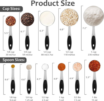 Accmor 11 Piece Stainless Steel Measuring Spoons Cups Set, Premium Stackable Tablespoons Measuring Set for Gift Dry Liquid Ingredients Cooking Baking