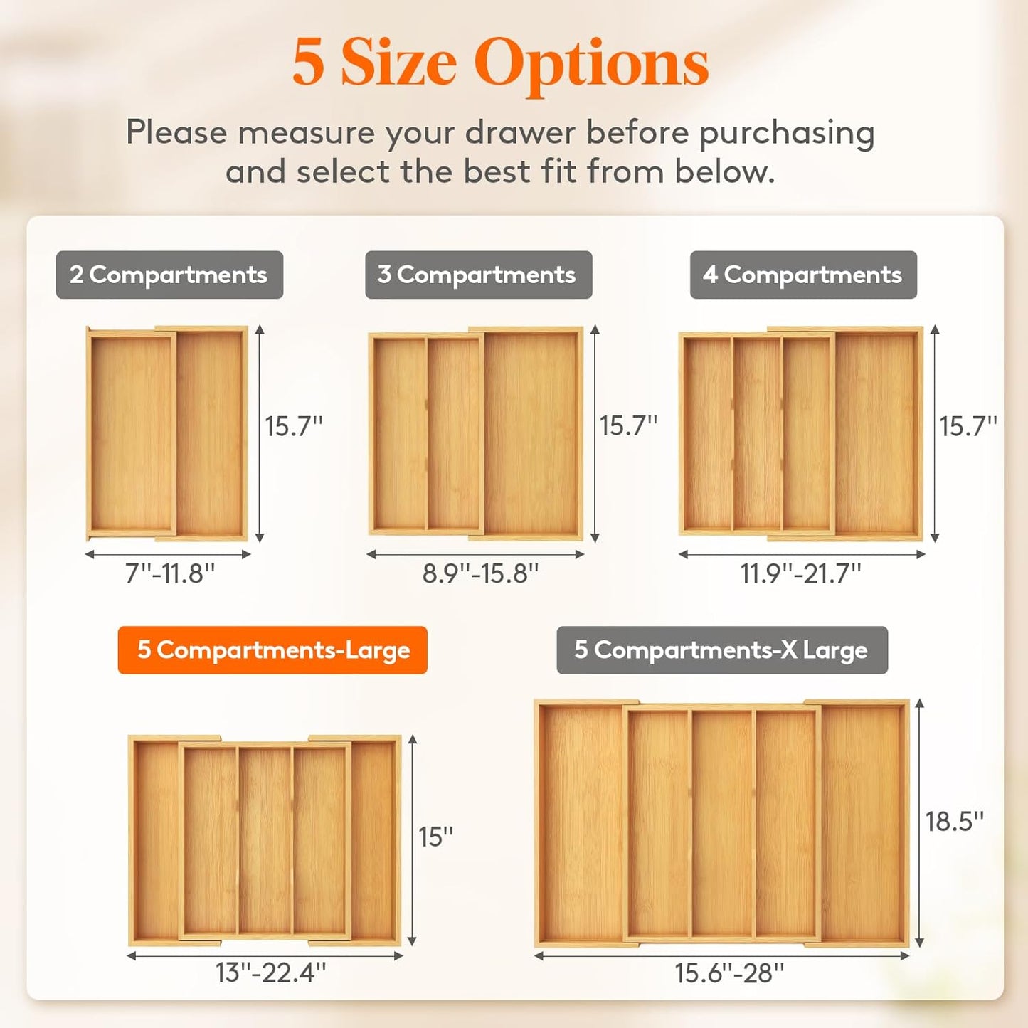 Lifewit Utensil Organizer for Kitchen Drawer, Expandable Cooking Utensil Tray, Cutlery Silverware Flatware Holder, Wood Adjustable Spatula Tools Storage Divider, 8.9-15.8 x 15.75, Natural
