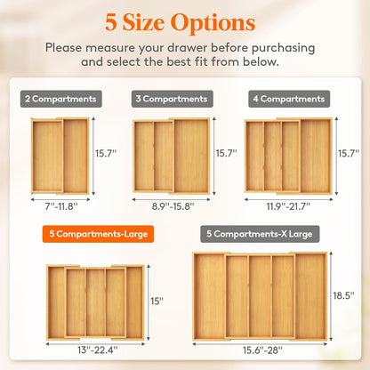 Lifewit Utensil Organizer for Kitchen Drawer, Expandable Cooking Utensil Tray, Cutlery Silverware Flatware Holder, Wood Adjustable Spatula Tools Storage Divider, 8.9-15.8 x 15.75, Natural