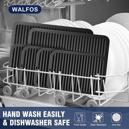 Walfos Silicone Trivet Mats - 4 Heat Resistant Pot Holders, Multipurpose Non-Slip Hot Pads for Kitchen Potholders, Hot Dishers, Jar Opener, Spoon Holder, Food Grade Silicone & BPA Free (Black)