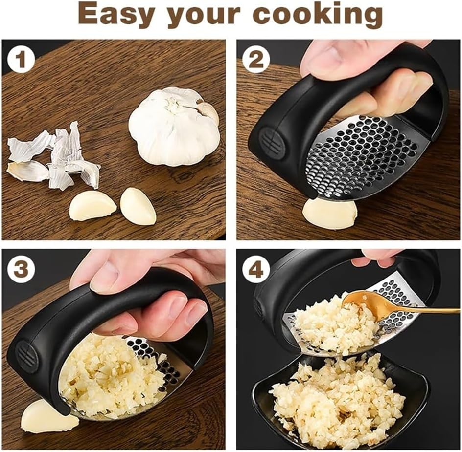 Stainless Steel Garlic Press, New Garlic Press Rocker, Home Kitchen Utensils Portable Manual Garlic Crusher for Smash Garlic Kitchen Gadgets Tools (1 Pack)