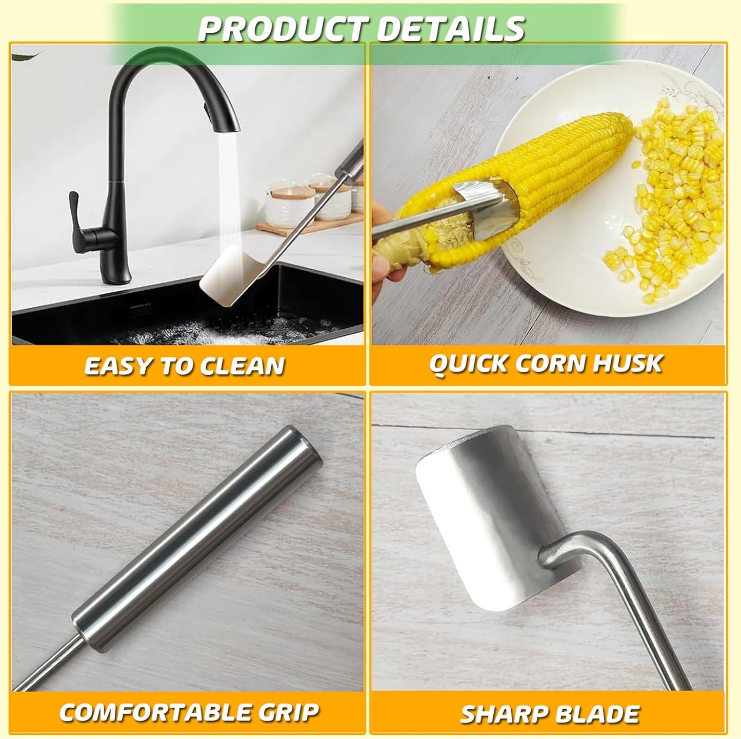 Corn Peeler, Corn Kernel Removers, Long Handle Stainless Steel Corn Stripping Tool Thresher Scraper for Home Kitchens, Restaurant Chefs