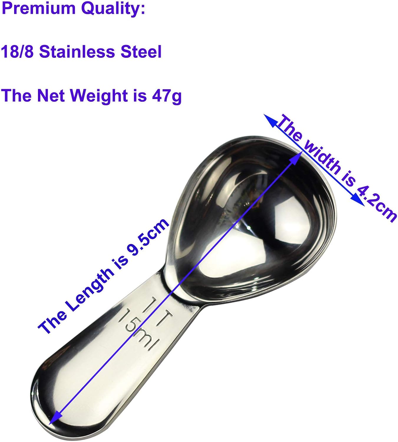 CoaGu Short Handle Coffee Scoop 15ml (1 Tbsp) - Stainless Steel Measuring Spoon for Ground Coffee, Spices & Protein Powder - Compact Design Fits Small Jars, Dishwasher Safe & Rust-Resistant