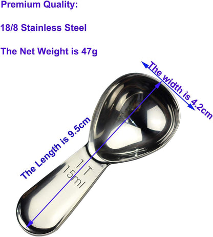 CoaGu Short Handle Coffee Scoop 15ml (1 Tbsp) - Stainless Steel Measuring Spoon for Ground Coffee, Spices & Protein Powder - Compact Design Fits Small Jars, Dishwasher Safe & Rust-Resistant
