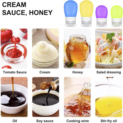 4-Pack Squeeze Salad Dressing Bottles, Leak Proof Food Storage Sauce Bottles Sauce Bottles, Portable Small Salad Dressing Containers,Food-grade Silicone- 4 Colors(1.3oz and 2 oz)