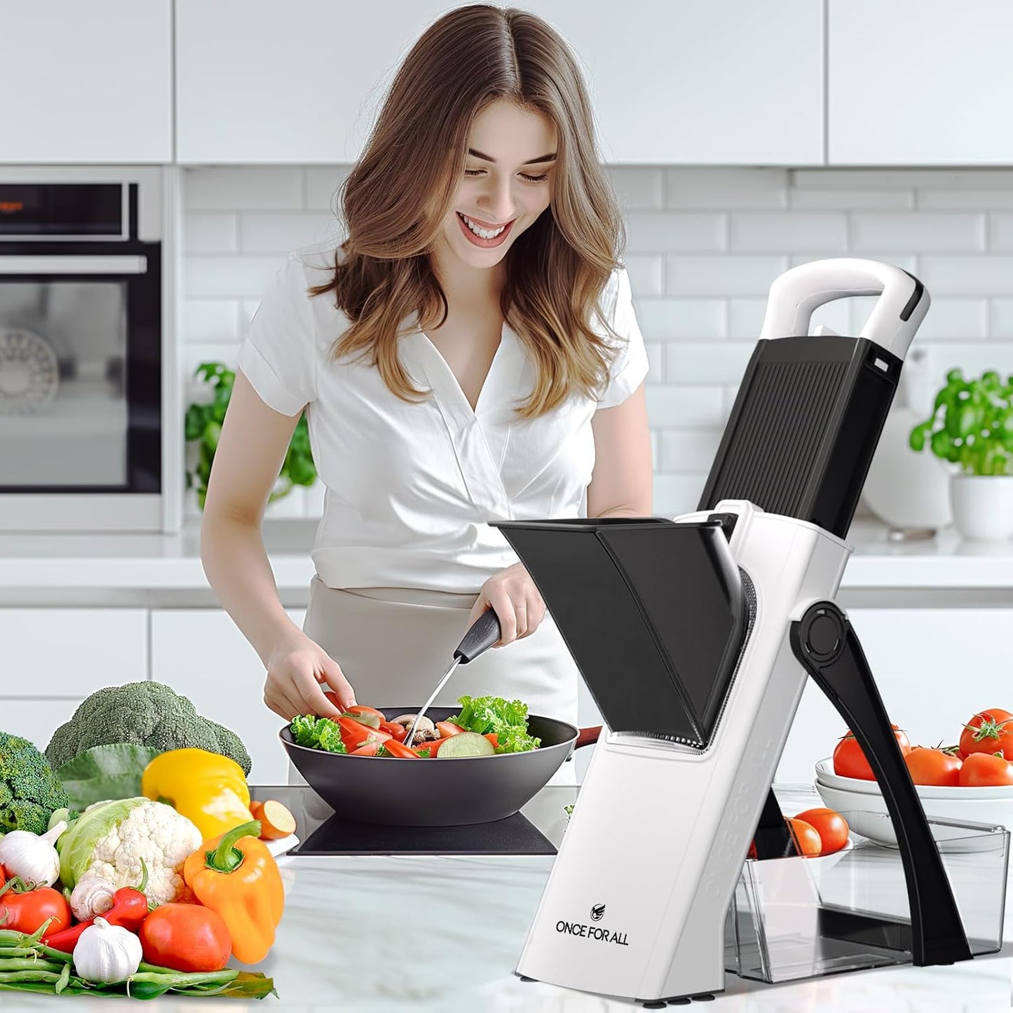 ONCE FOR ALL Upgrade Safe Mandoline Slicer Plus, Adjustable Vegetable Food Chopper Potato Fries French Fry Cutter, Detachable Blade, Kitchen Chopping Artifact, New Kitchen Gift (DarkGray)