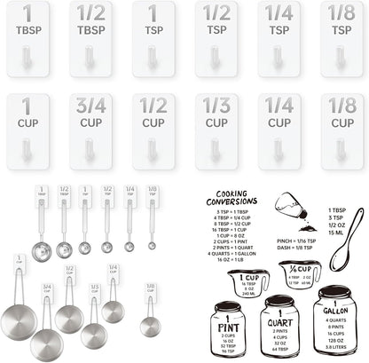 Measuring Cup and Spoon Organizer, 12 Pack Adhesive Wood Hooks for Hanging, Kitchen Hooks for Space Saving Storage