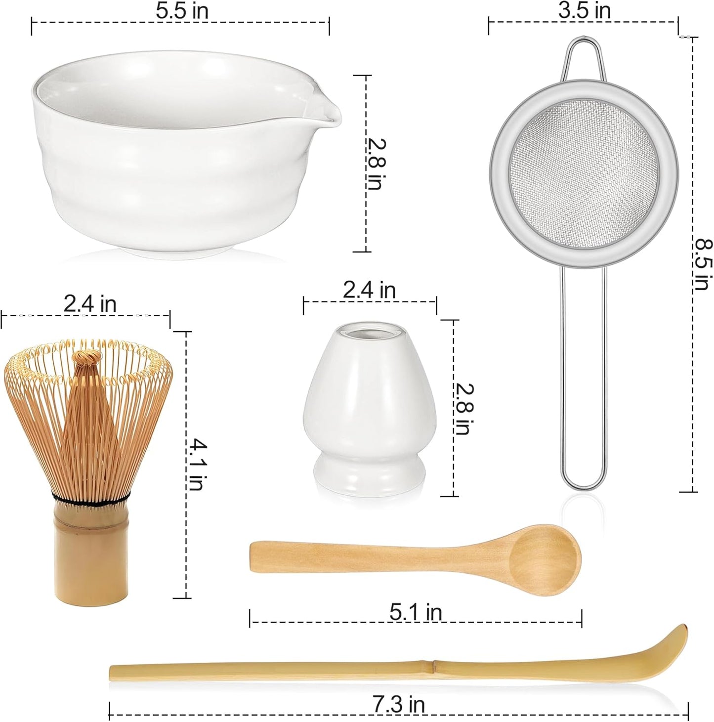 Matcha Whisk Set, Matcha Bowl with Spout, 18oz Ceramic Matcha Tea Bowl (Chawan), Bamboo Matcha Whisk & Spoon, Chasen Holder, Sifter, Japanese Ceremony Matcha Powder Kit, Gift for Women