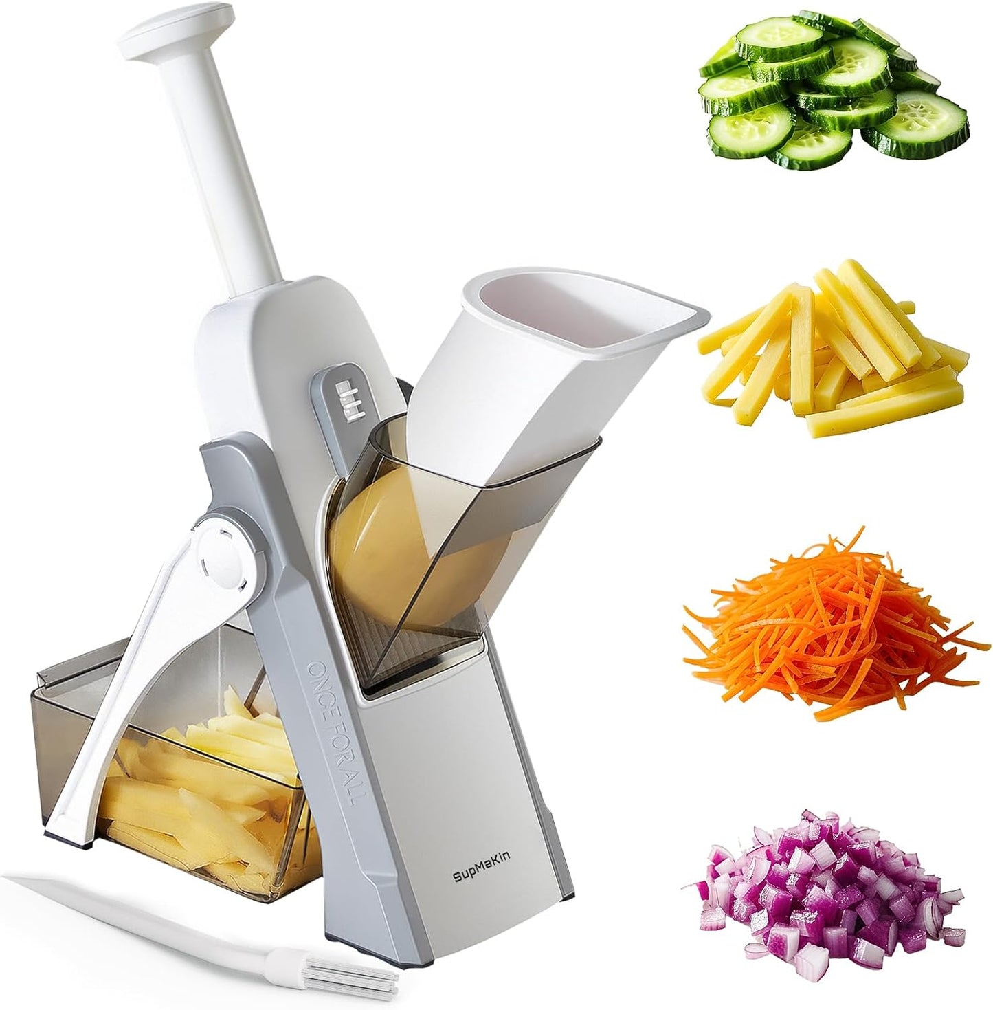 SupMaKin Upgrade Safe Mandoline Slicer,Multi Vegetable Chopper,Potato Slicer, Onion Chopper with Drain Basket Storage Container, Cheese Grater Kitchen Chopping Artifact (Black)