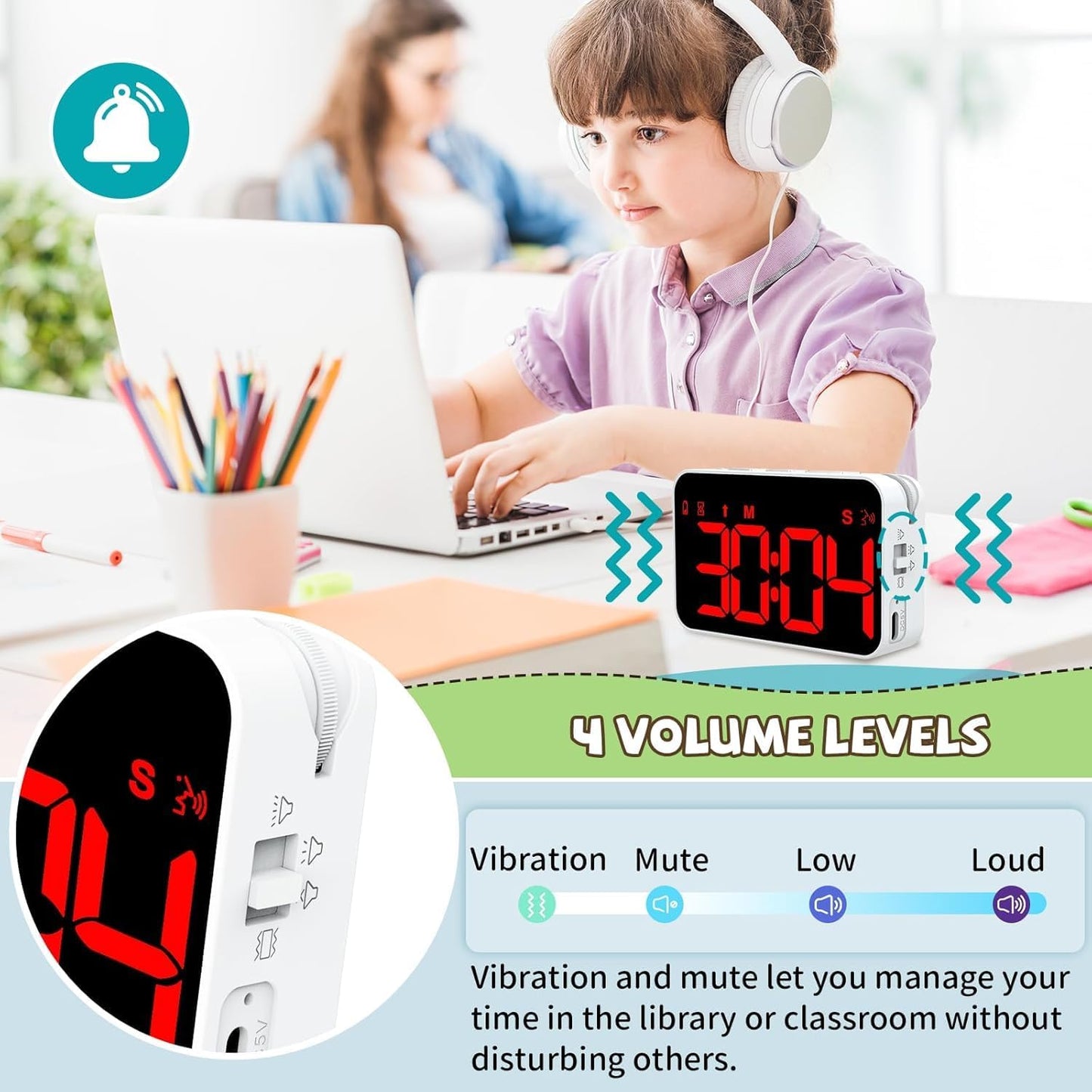 PERSUPER Digital Timer Kitchen Timer Count Down Up Rechargeable Kitchen Gadgets Vibration Mode Adjustable Volume and Brightness LED Display Time Management for Cook, Desk, Kids Adults Study Teaching
