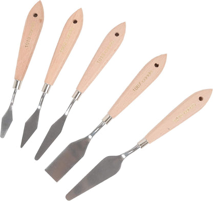 CONDA Palette Knife Painting Stainless Steel Spatula Palette Knife Oil Paint Metal Knives Wood Handle (Red 5 Piece)