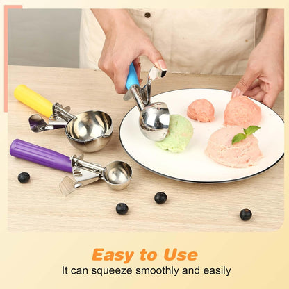 Ice Cream Scoop with Trigger, Cookie Scoops Set of 3 Portion Scoop 18/8 Stainless Steel Cupcake Measuring Scoop for Cookie Dough Cupcake Batter Ice Cream (4 oz + 2 oz + 0.8 oz)