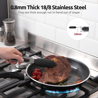 600ºF Heat Resistant Kitchen Tongs: U-Taste 9 inch Silicone Cooking Tong with Firm Sealed Non Stick Rubber Tips & Silicon Coated 18/8 Stainless Steel Handle & Smooth Locking for Serving Salad (Black)