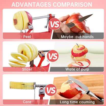 Apple Peeler, Slicer Corer Potato Peelers 3 In 1, Stainless Steel Heavy Duty with Suction Cup Base (Red)
