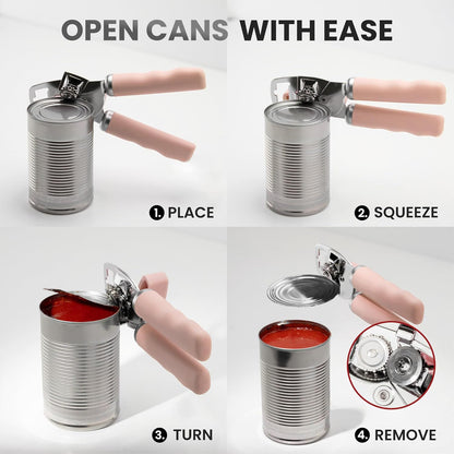 Zulay Kitchen Heavy Duty Stainless Steel Can Opener Manual with Bottle Opener - Rust Proof Manual Can Opener With Turn Knob & Comfy Soft Grip Handles - Black