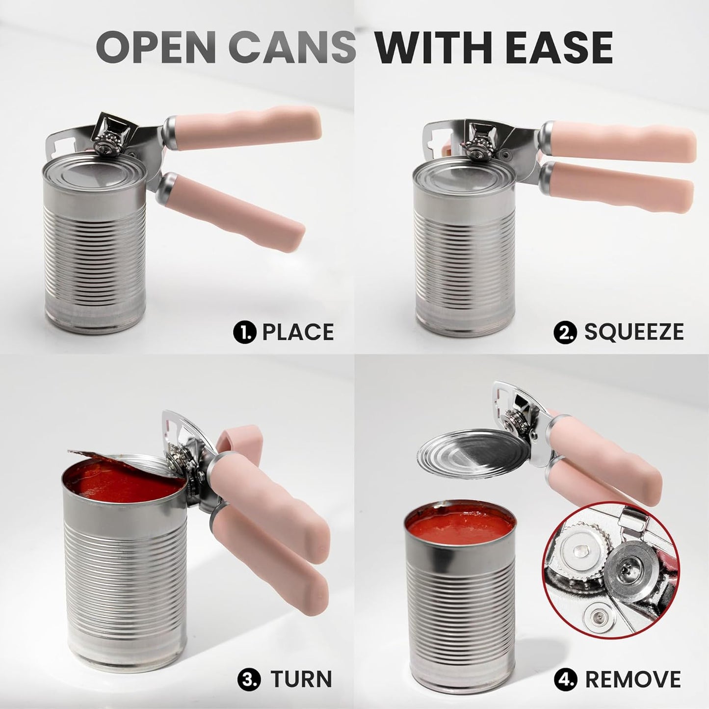 Zulay Kitchen Heavy Duty Stainless Steel Can Opener Manual with Bottle Opener - Rust Proof Manual Can Opener With Turn Knob & Comfy Soft Grip Handles - Cherry Red - Colors B