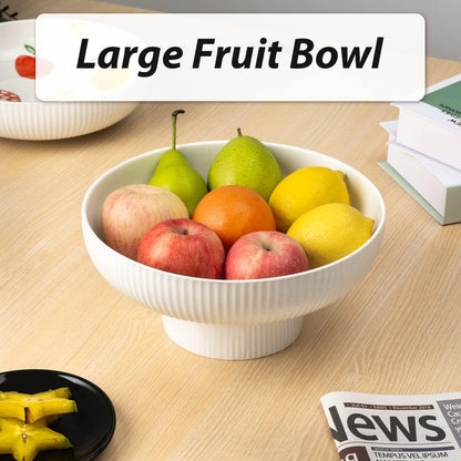 Ceramic Fruit Bowl with Draining Holes, 10" Large Fruit Basket with Multifunctional Removable Pedestal, Decorative Fruit Bowl for Table Countertop, Fruit and Vegetable Holder, Grey