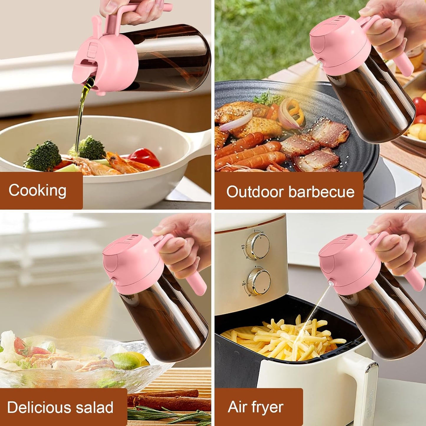 YARRAMATE 16oz/470ml Light Blocking Oil Sprayer for Cooking with Stickers, Food-Grade 2 in 1 Olive Oil Dispenser Bottle for Kitchen, Premium Dark Amber Glass Oil Bottle for Air Fryer, BBQ (Black)