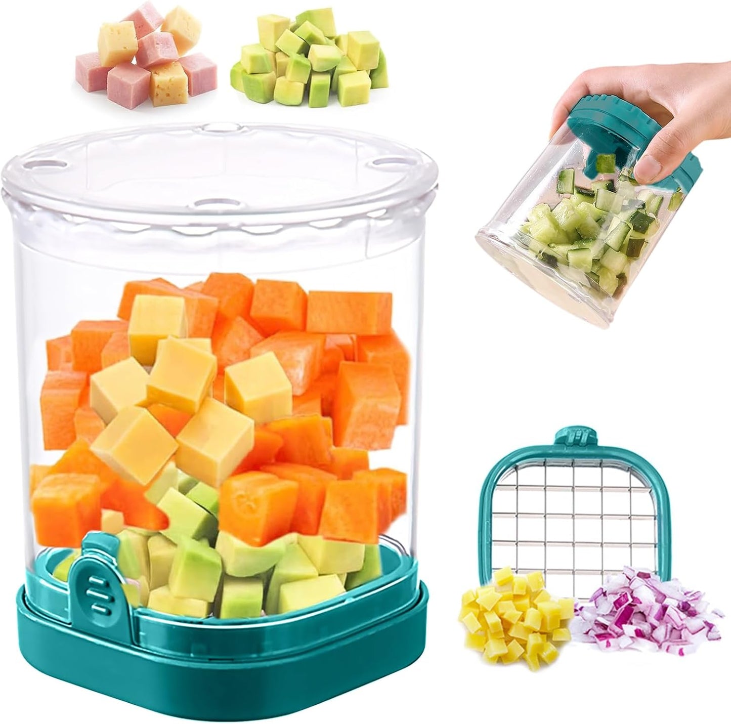 Fruit Chopper Cup - Fruit dicer - Vegetable Chopper - Fruit and Vegetable Speed Chopper with Push Plate - Detachable Fruit Cutter - Kitchen Gadgets - Home Essentials (Dark Blue)