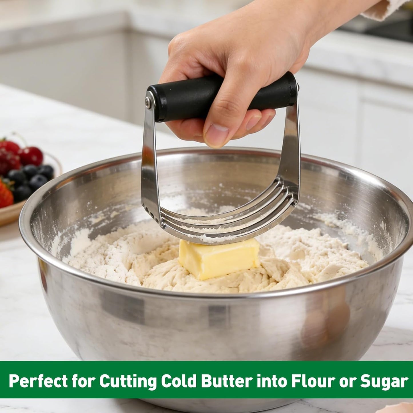 Ninsula Pastry Cutter Set, Stainless Steel Professional Pastry Blender with Biscuit Cutter, Heavy Duty Dough Blender with Soft Grip for Easy Mixing(Black)