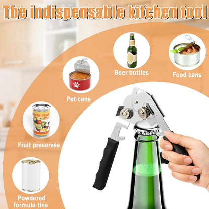 Manual Can Opener - Kitchen Heavy Duty Hand Can Opener with Easy Turn Smooth Edge Knob & Comfort Grip for Commercial & Home Use, Sharp Steel Cutting Wheel Multifunction Bottles Opener