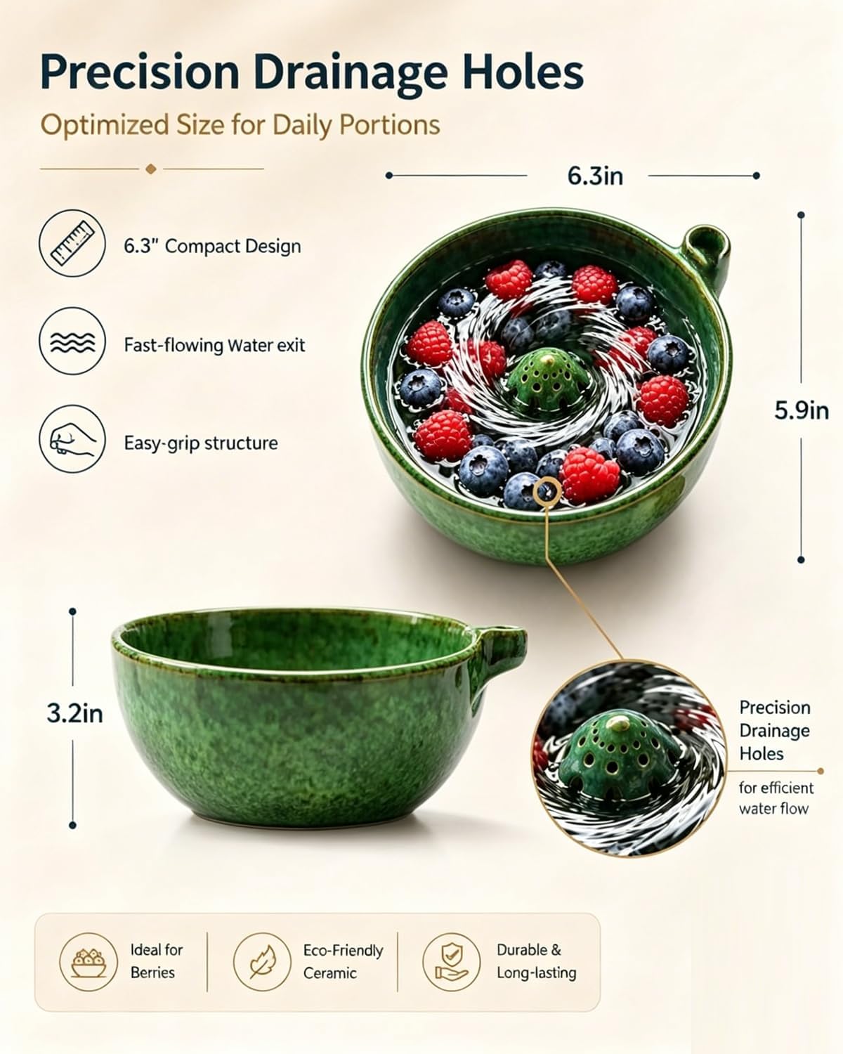 Vortex Berry Bowl The Original Artisan Swirling Berry Bowls Handmade 3D Print Berry Colander Self Rinsing Fruit Washing Stoneware Rinse Gentle Dynamic Washer Spinner Basket(3D Printing Blue)