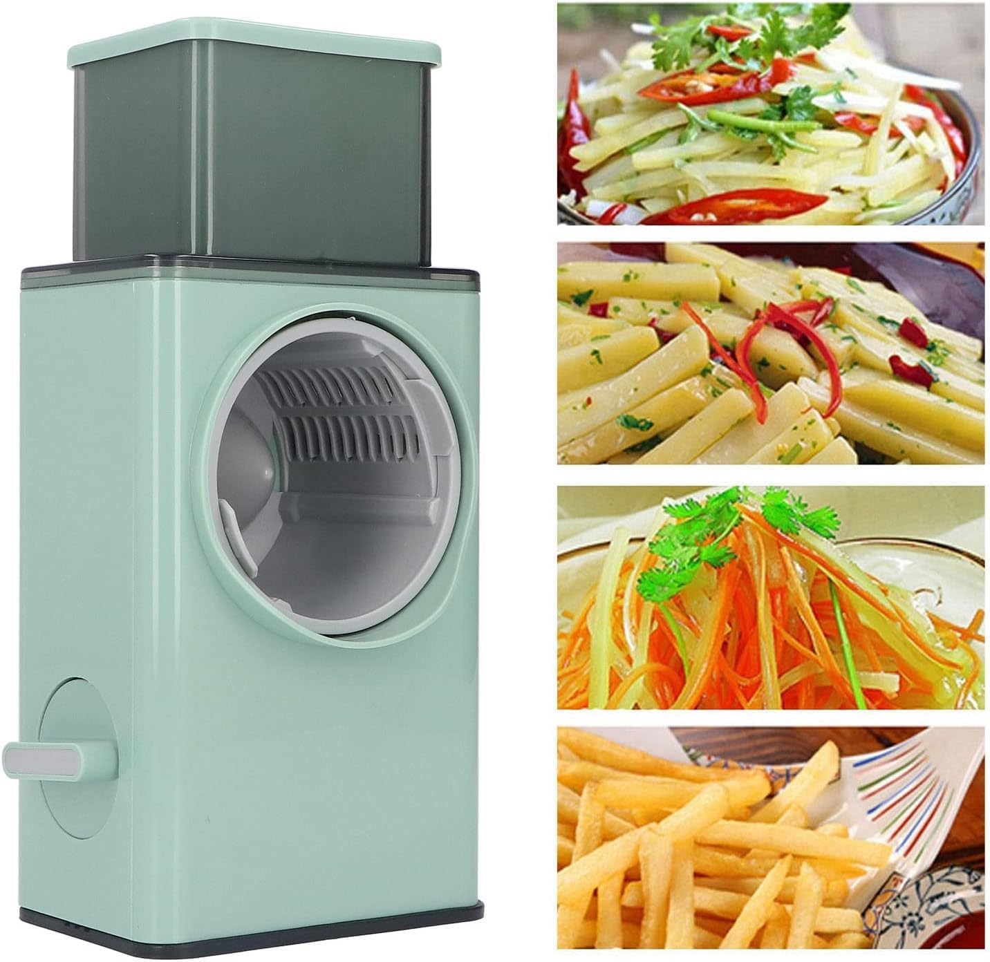 6-in-1 Rotary Cheese Grater & Vegetable Cutter, Multipurpose Kitchen Grater with Suction Base & Stainless Steel Blades, Safe Easy-Clean Food Slicer for Veggies, Nuts, Fruits