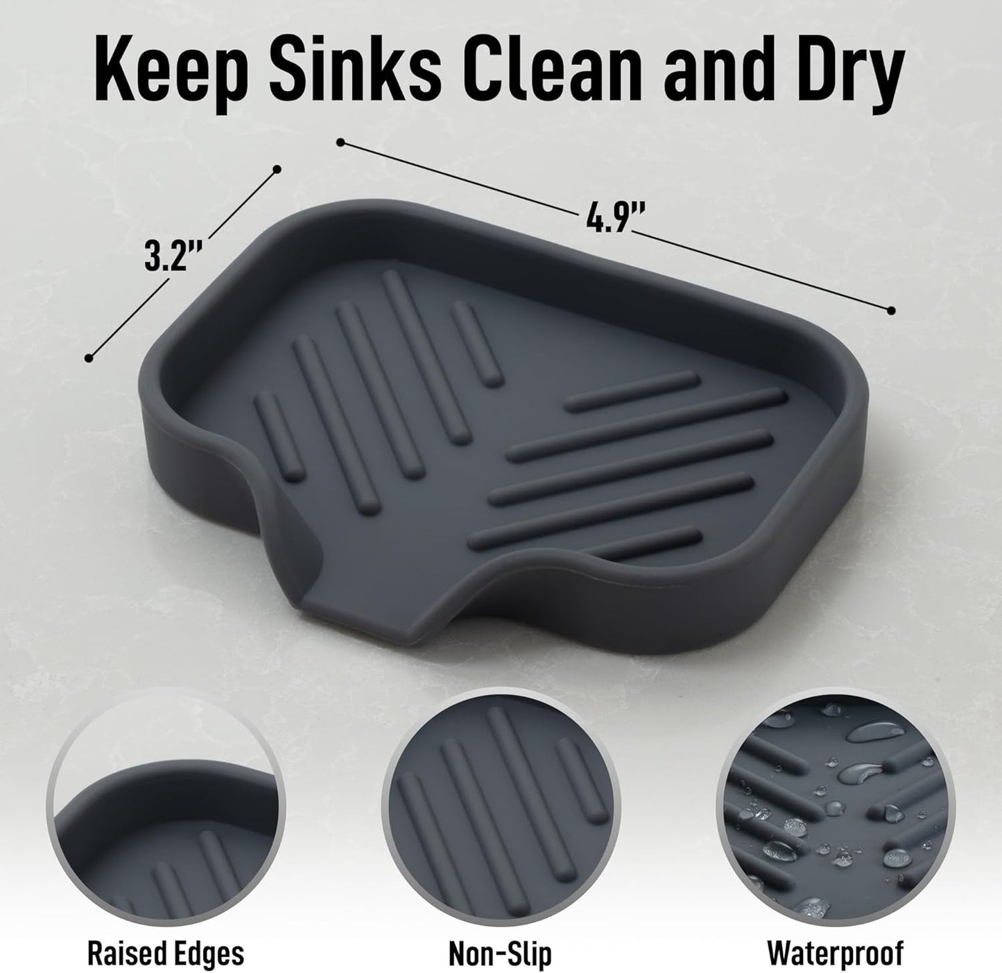 Zulay Kitchen (9x3.5in Sponge Holder for Kitchen Sink - Flexible Heavy-duty Multipurpose Sink Caddy - Counter Organizer for Kitchen, Bathroom, Makeup, Trinkets & More! (Grey)