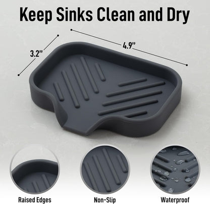 Zulay Kitchen (9x3.5in Sponge Holder for Kitchen Sink - Flexible Heavy-duty Multipurpose Sink Caddy - Counter Organizer for Kitchen, Bathroom, Makeup, Trinkets & More! (Grey)