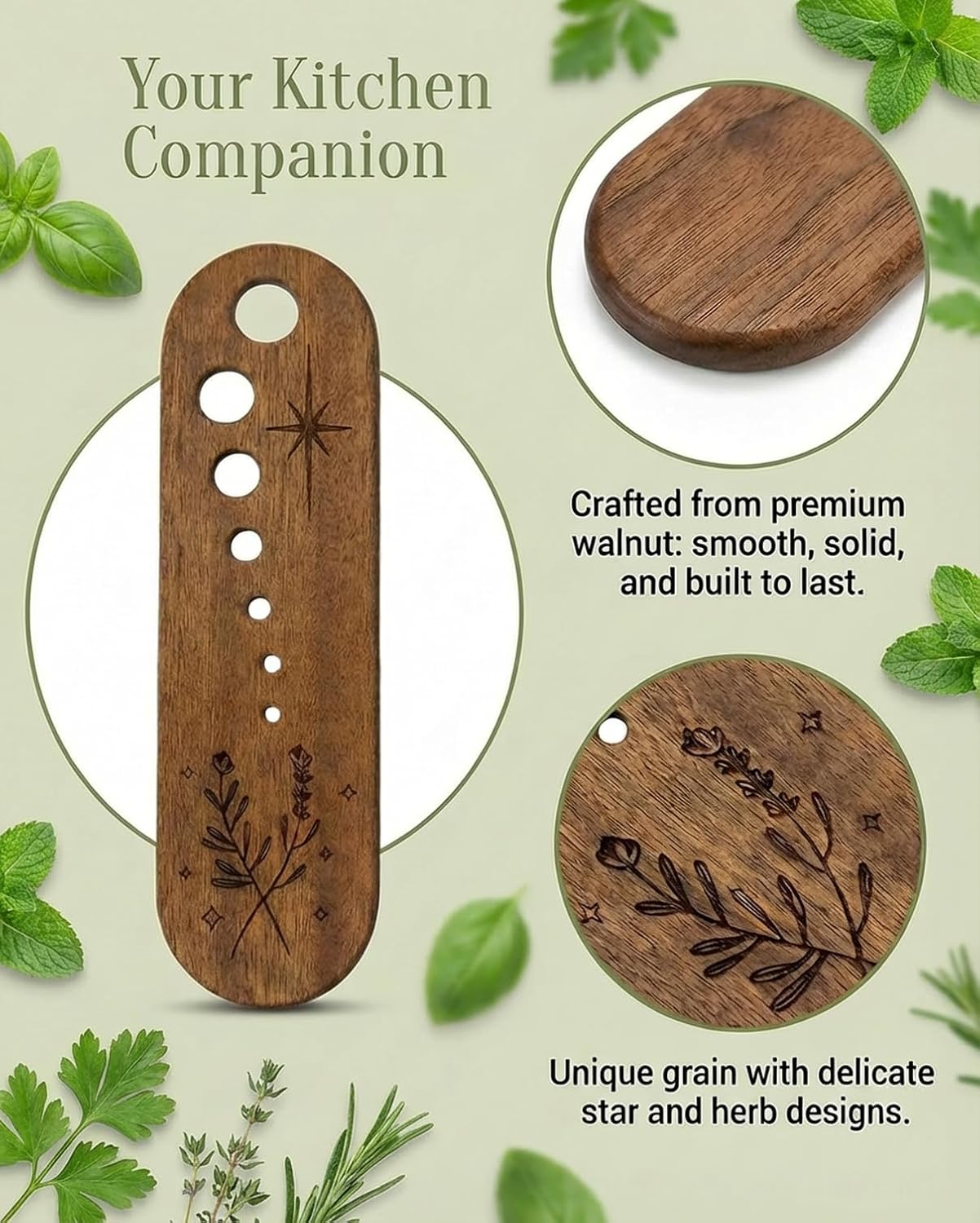 4 Pcs Wooden Herb Stripper, 7 Hole Herb Stripping Tool, Vegetable Leaf Separator for Kale, Chard, Collard Greens, Thyme, Basil and Rosemary