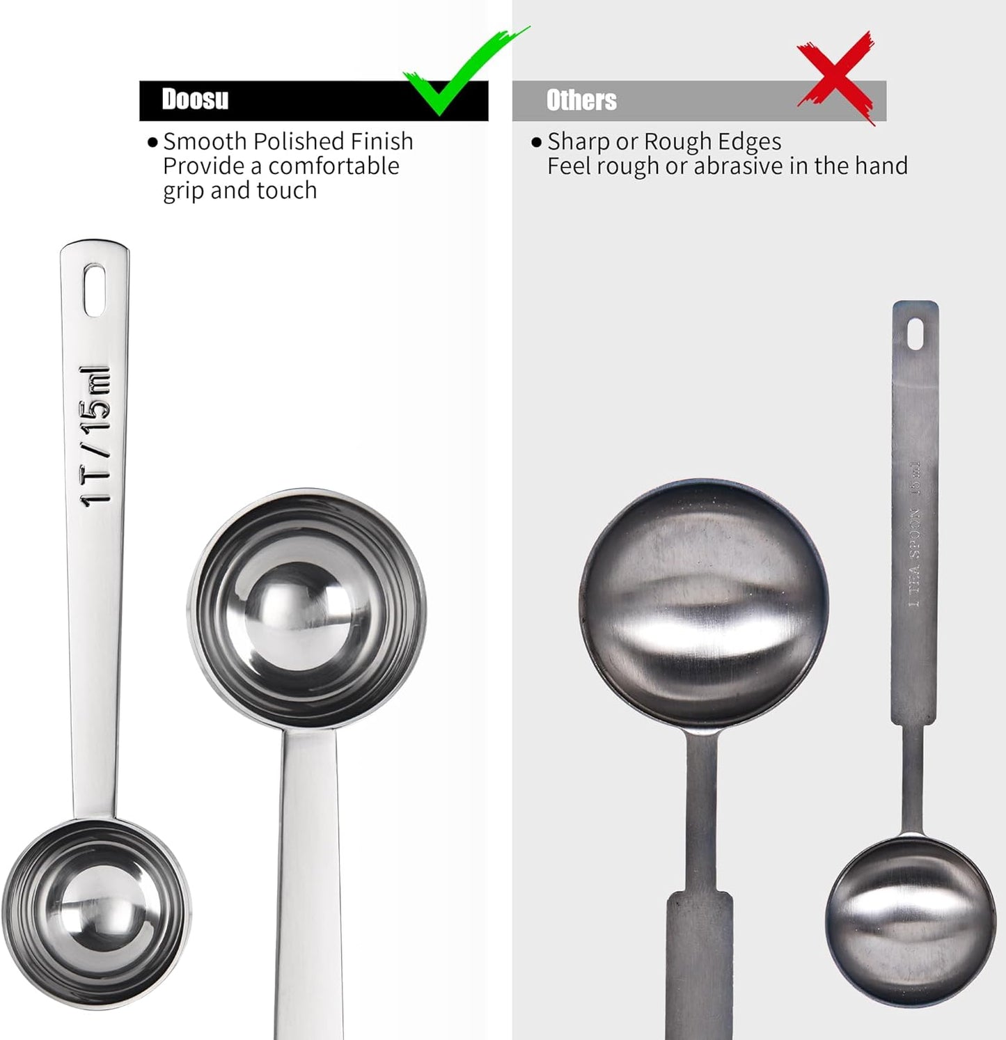 18/8 Stainless Steel Coffee Scoop, Doosu Food-Grade Metal Measuring Spoon with 6.9in Long Handle, Tablespoon Scooper for Coffee Beans, Ground Coffee, Espresso, Protein Powders, Tea, Sugar (1 Tbsp)