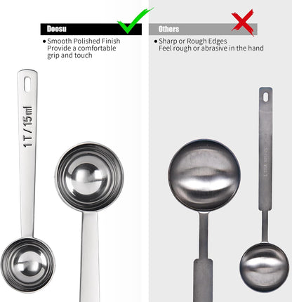18/8 Stainless Steel Coffee Scoop, Doosu Food-Grade Metal Measuring Spoon with 6.9in Long Handle, Tablespoon Scooper for Coffee Beans, Ground Coffee, Espresso, Protein Powders, Tea, Sugar (1 Tbsp)