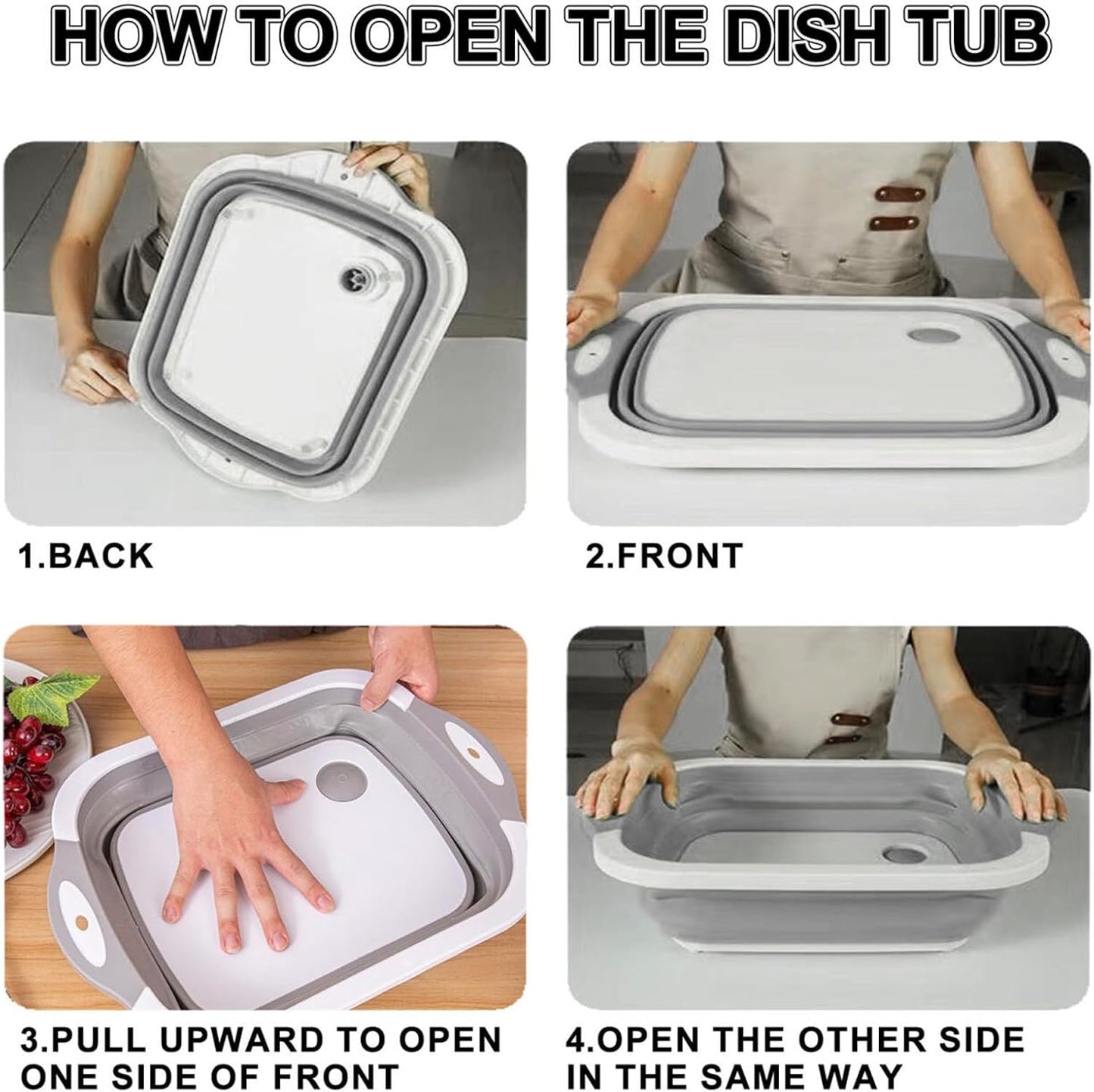 Collapsible Washing Bowl, Multi Function Bowl Drying Rack, Portable Cutting Board, Retractable Drain Washing Basket Basin Vegetable Fruit Tray for for Camping, Picnic, Kitchen