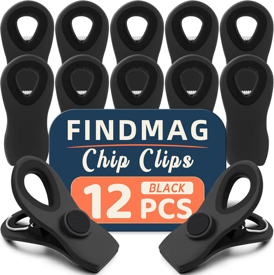 FINDMAG Chip Clips, 12 Pack Magnetic Bag Clips with Airtight Seal for Chips, Kitchen Clip with Magnet for Fridge, Plastic Assorted Colors Bag Clip for Food Storage, Snack Organization, RV Accessories
