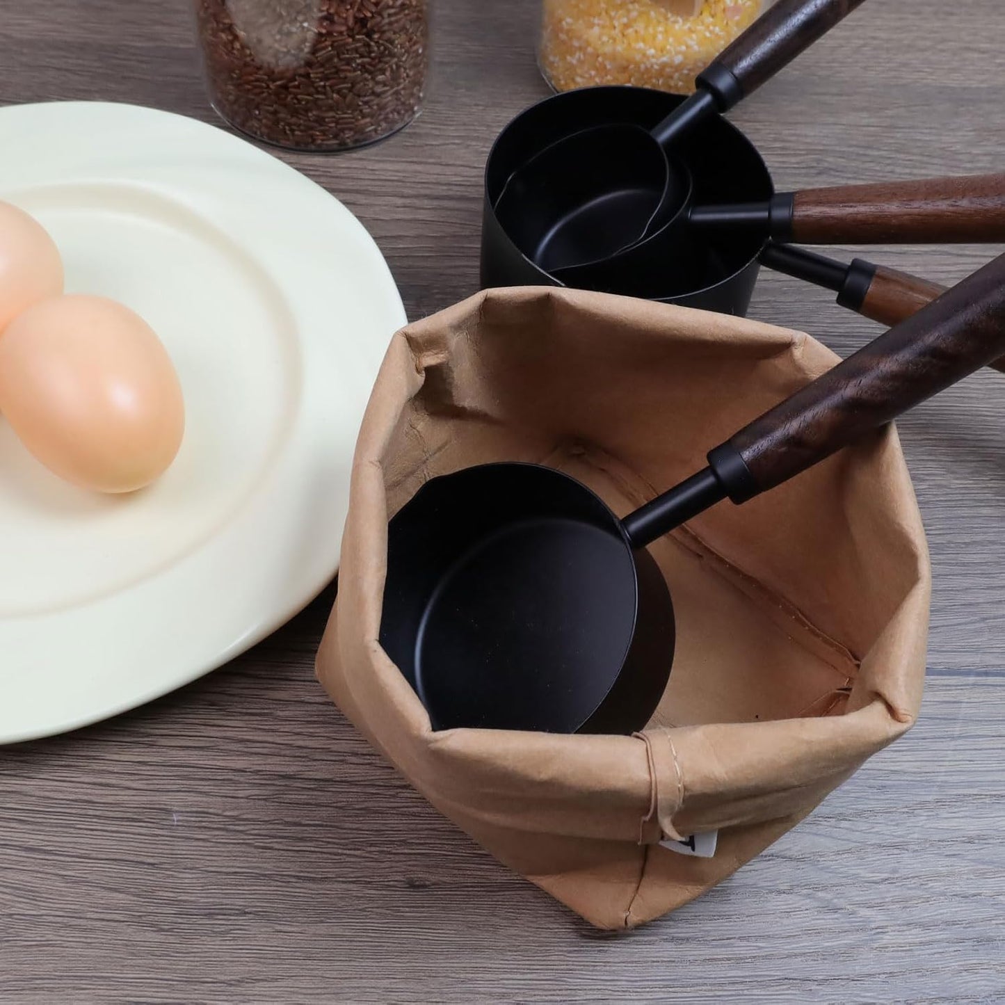 1pcs 1/3 Cup Measuring Cup with Wooden Handle Stainless Steel Measuring Scoop 80ml Measuring Spoon Black 1/3 Measuring Cups for Baking Cooking Wet and Dry Ingredients (80ml)