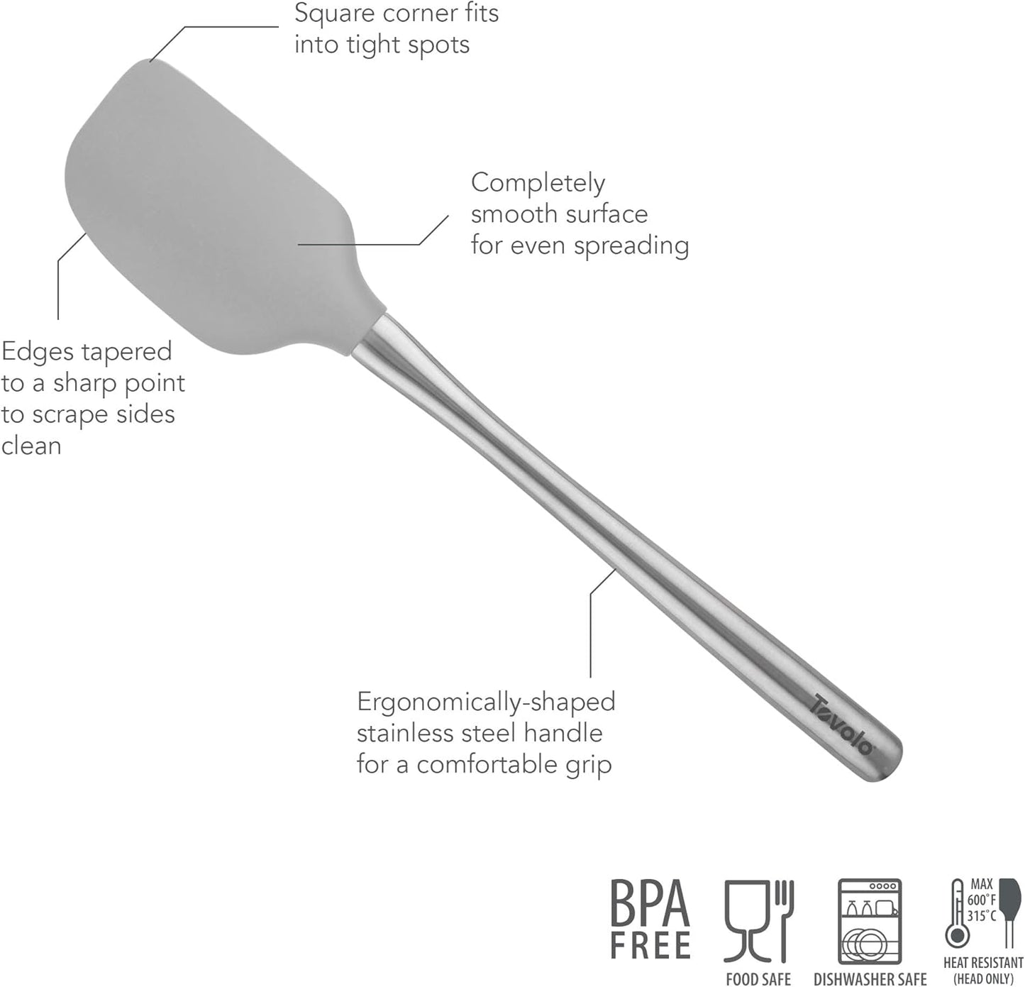 Tovolo Flex Core Silicone Spatula Spoonula Set of 2 for Non Stick Cast Iron Cooking & Baking, Dishwasher Safe Heat Resistant BPA Free Long Stainless Steel Handle Kitchen Utensil, Charcoal Gray